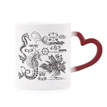 Imagem de Caneca preta hipopótamo com ilustração de vida marinha sensível ao calor Caneca vermelha que muda de cor