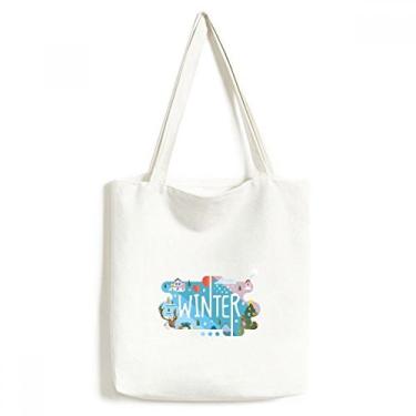 Imagem de Bolsa de lona com ilustração de estação de inverno bolsa de compras casual bolsa de mão