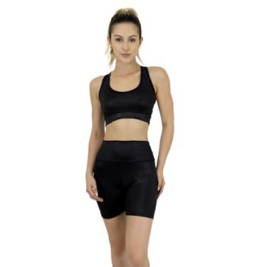 Imagem de Conjunto Top Nadador + Shorts Cintura Cirrê Anti-transparência Fitness Academia (GG, Preto)
