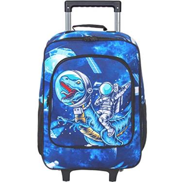Imagem de Bagagem infantil para meninas e meninos, mala de unicórnio dinossauro com rodas, bagagem de viagem para crianças pequenas do ensino fundamental, Dinossauro astronauta, One Size