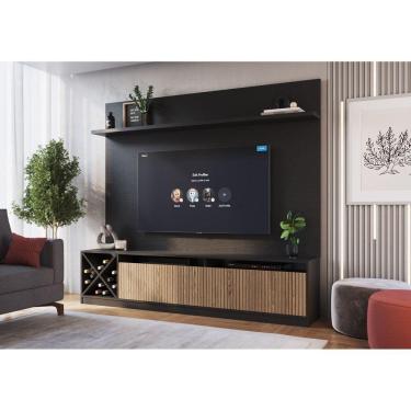 Imagem de Rack com Impressão Ripada e Painel para TV até 50 Polegadas 2 Portas Adega Roma Quiditá Preto/Brise