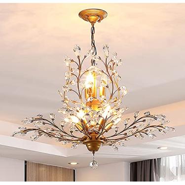 Imagem de Lustres de cristal Ganeed, lustre de lustre de cristal de iluminação de pingente vintage com 8 luzes, luminária de teto para o restaurante de quarto restaurante Restaurant Callway (ouro)
