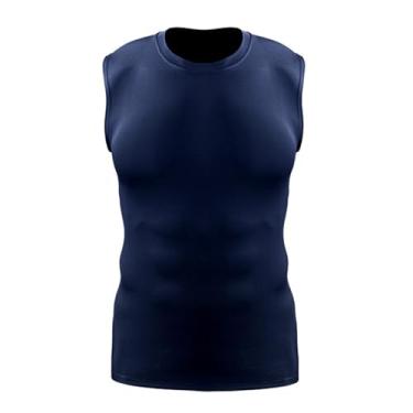 Imagem de Camiseta de compressão masculina Active Vest Body Building Slimming Workout Quick Dry Muscle Fitness Tank, Azul-escuro, XXG