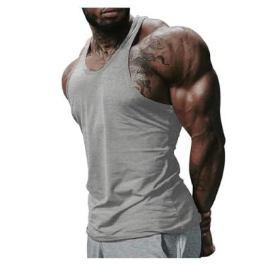 Imagem de Camiseta regata masculina, gola redonda, cor sólida, costas estilo nadador e caimento justo, sem mangas, Cinza-claro, XG