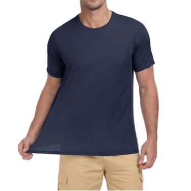 Imagem de QIVICIMA Camiseta masculina de treino de manga curta, atlética, ajuste seco, malha respirável, camiseta de corrida, Azul marino, M