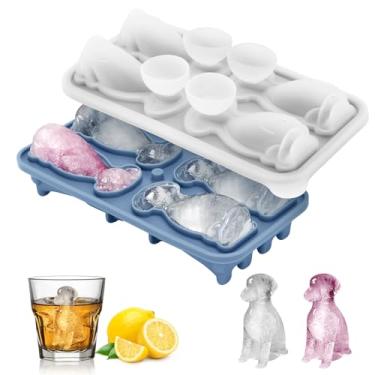 Imagem de Bandeja de silicone para cubos de gelo, Golden Retriever, formas grandes para cubos de gelo 3D para uísque, coquetéis, vinho, suco e bourbon, 4 bandejas de gelo grandes e fofas de animais para freezer