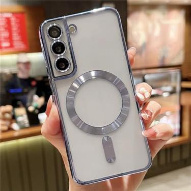 Imagem de Chapeamento magnético claro para capa de carga sem fio para samsung galaxy s20 s21 s22 s23 s2 ultra plus capa de silicone, serra azul, para s24 plus