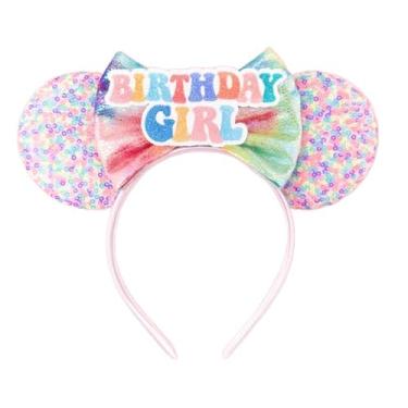 Imagem de WW-WONDERFULWORLD Tiara de aniversário com orelhas de rato com lantejoulas brilhantes decoração de diamante, para meninas, cosplay, festa com glitter, para adultos; BR-5