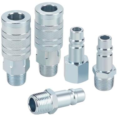 Imagem de HOOTSUM Conjunto de acessórios de mangueira de ar de 1/5.1 cm, acoplador de alto fluxo 2 peças I/M tipo industrial com MNPT de 1/5.1 cm, 3 plugues com NPT de 1/5.1 cm, acessórios de compressor de ar