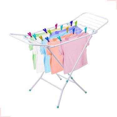 Imagem de Varal Roupas De Chão Dobrável Com Abas Retrátil Reforçado (Branco)