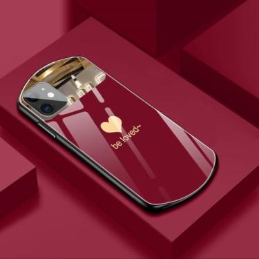 Imagem de Capa de telefone luxuosa fofa oval em forma de coração de vidro temperado para iPhone 15 14 13 12 11 Pro Max XS XR X 8 7 Plus Capa de silicone espelhada, vermelha, para iPhone 13Pro