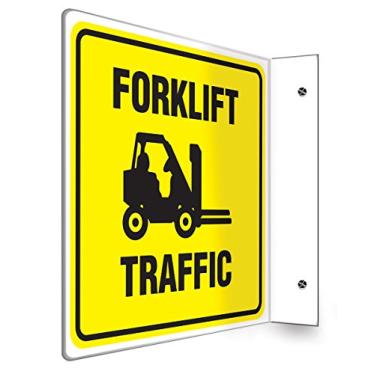 Imagem de Accuform Placa de projeção PSP249 90D, legenda "Forklift Traffic", painel de 20,32 x 20,32 cm, plástico de alto impacto de 0,32 cm de espessura, orifícios de montagem pré-perfurados, preto sobre amarelo