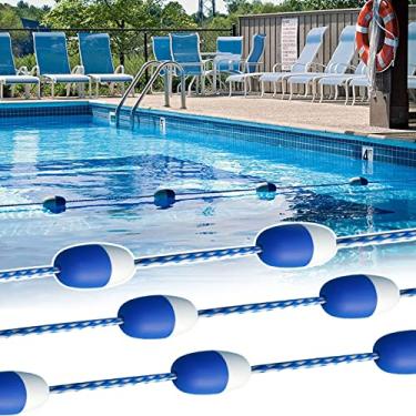 Imagem de Protetores flutuantes de corda de piscina azul e branco, linha de corda de divisão de pista de segurança de polietileno com flutuadores, para competição de treinamento de piscina