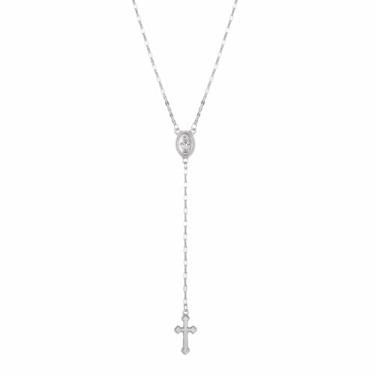 Imagem de swglcowo Colar com cruz de Virgem Maria, banhado a ouro, delicada, cruz, Santa Cruz, Fé, Terço religioso, corrente longa, colar com pingente de lariat para mulheres e homens, proteção cristã, joias de