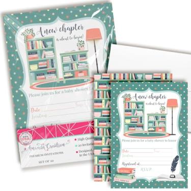 Imagem de Amanda Creation Book Lover Baby Shower Invites Gender Neutro, 20 5x7 Dupla Face Fill In New Chapter Baby Shower Convites com Vinte Envelopes Brancos Livro Cartões de Chá de Bebê