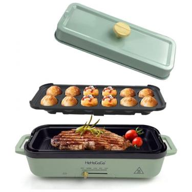 Imagem de Grill Elétrico e Panela Elétrica Multifuncional com Revestimento Antiaderente, 110V, HeHoGoGo, Verde