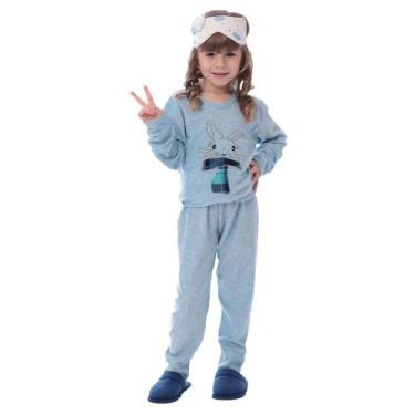 Imagem de Pijama Plush Inverno Infantil Menina Bolso Canguru Victory, 8, Azul cl