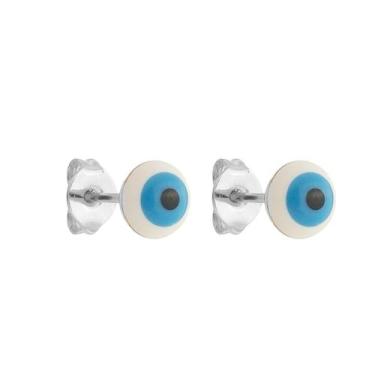 Imagem de Brinco Olho Grego Branco 6mm com base fixa-Sunshine Cristais, Prata