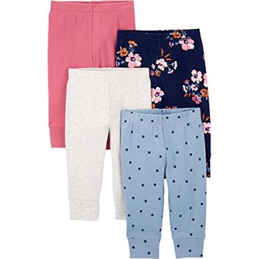 Imagem de Simple Joys by Carter's Pacote com 4 calças para bebês meninas, Marfim/bolinhas azul-claro/floral marinho/rosa, 3-6 Meses