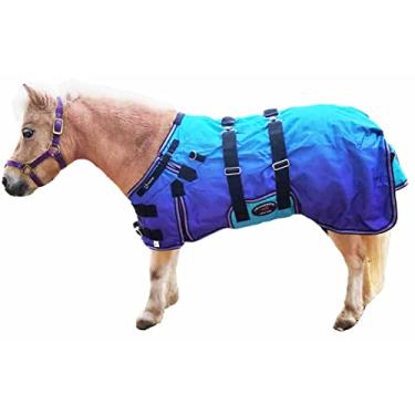 Imagem de 101,6 cm 1200D Turnout Impermeável Respirável Miniatura Mini Pônei Potro Burro Cabra Ovelha Cavalo Inverno Cobertura Casaco Faixa Ombre Turquesa Roxo Tie Dye 51982B