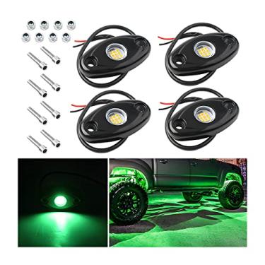 Imagem de Luzes de rocha para caminhões, 4 pods de luzes de rocha LED, IP67 à prova d'água, kits de luzes de rocha neon para caminhonete, quadriciclo, SUV off-road, multifunções de alto brilho, iluminação incandescente (verde)