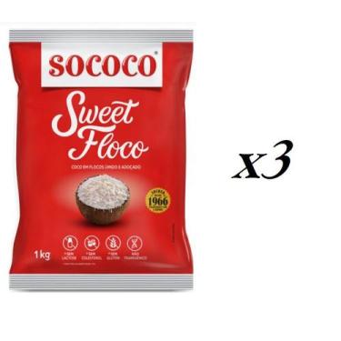 Imagem de Coco Ralado Sococo Sweet Floco úmido e adoçado- Kit 3 kilos - Lynx pro