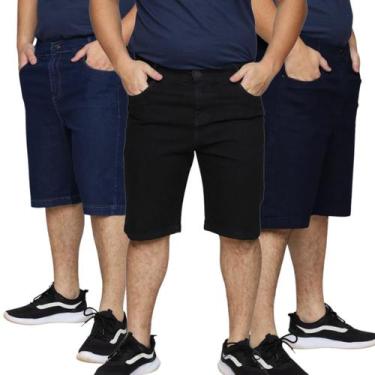 Imagem de Kit 3 Bermudas Jeans Masculina Tradicional Algodão Plus Size Premium -