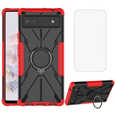 Imagem de Gufuwo Capa de celular para Google Pixel 6A, capa de 6,2 polegadas (não serve para Pixel 6) com protetor de tela de vidro temperado, suporte de anel de metal, suporte de suporte, capa de proteção para