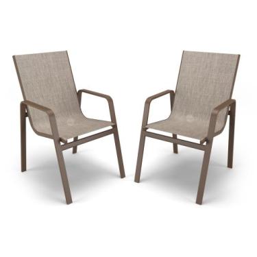 Imagem de Kit 2 Cadeiras Miami Gourmet Alumínio Marrom Tela Mocca - Aluv Móveis