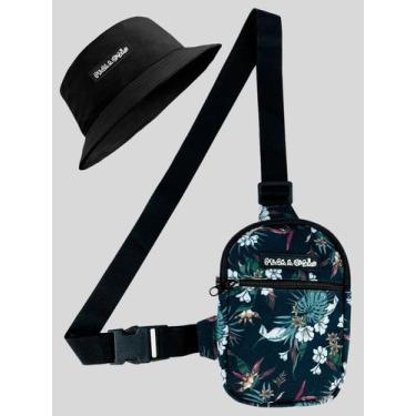 Imagem de Shoulder Bag Unissex  Mini Bolsa Necessaire Floral + Chapeu Bucket - M