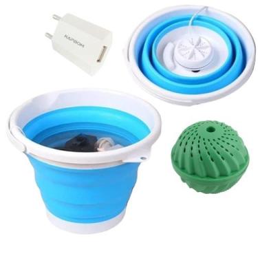 Imagem de Mini Maquina Lavar Roupas Balde 5 Litros Portátil Lavadora Tanquinho B