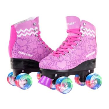 Imagem de Skate Gear Patins Quad Roller com suporte extra para crianças e adultos (gráfico roxo com LED, feminino 6/juvenil 5/masculino 5)