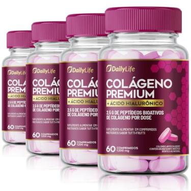 Imagem de Kit 4x Colageno Premium Hidrolisado Collagen + Acido Hialuronico 100mg Proteina Pele Cabelo Unha 60 Comprimidos Mastigaveis Sabor Tutti Frutti - Daily Life