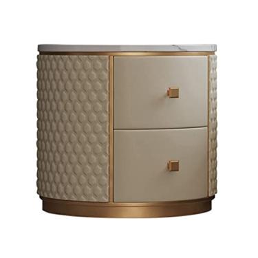 Imagem de Mesa de cabeceira com 2 gavetas, mesa de cabeceira redonda com tampo de mármore moderno e minimalista armário de armazenamento de cabeceira para sala de estar, quarto, moldura de cabeceira