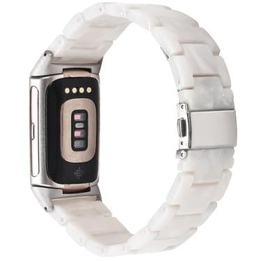 Imagem de Limque Pulseira de resina compatível com Fitbit Charge 6/Fitbit Charge 5, à prova d'água e leve de substituição com fivela de aço inoxidável, pulseira moderna para Fitbit Charge 5/6 Fitness Tracker
