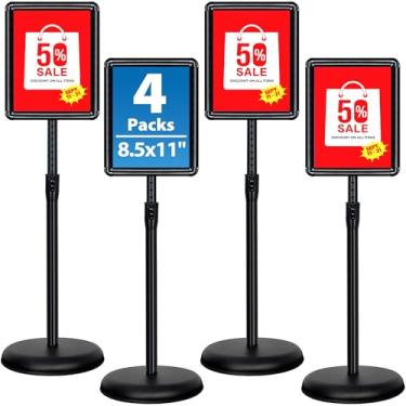 Imagem de VAIIGO Pacote com 4 suportes de sinalização – 21,5 x 28 cm, suporte de chão, suporte de cartaz ajustável, suporte de sinalização de pedestal para visualização vertical e horizontal, preto