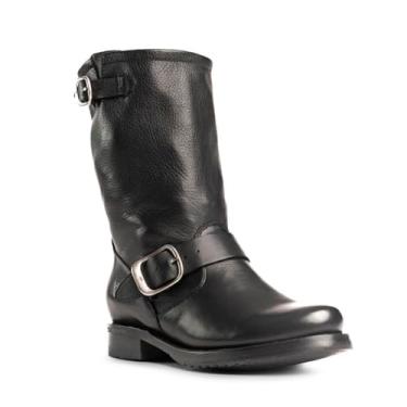 Imagem de Frye Botas curtas femininas Veronica feitas de couro de flor integral com ferragens de metal antigo, estrutura Goodyear Welt e solas de borracha – Altura do cano de 15,5 cm, Couro preto macio vintage - 76509, 6