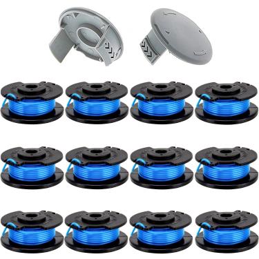 Imagem de KAKO Aparador de cordas de substituição de 0,065" mais linha de comedouro sem fio de alimentação automática 18V 24V 40V com tampas AC14HCA (12 carretéis + 2 tampas), Ryobi One+ AC14RL3A