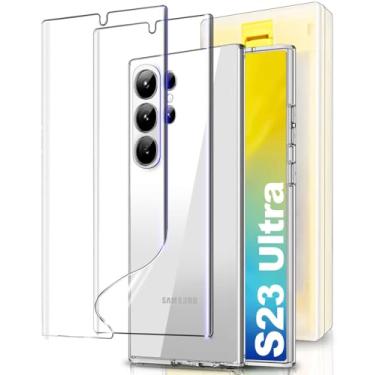Imagem de Pozlle Pacote com 3 protetores de tela para Samsung Galaxy S23 Ultra de 6,8 polegadas com película transparente HD curva 3D, [cabine de alinhamento automático/sem bolhas], capa protetora de