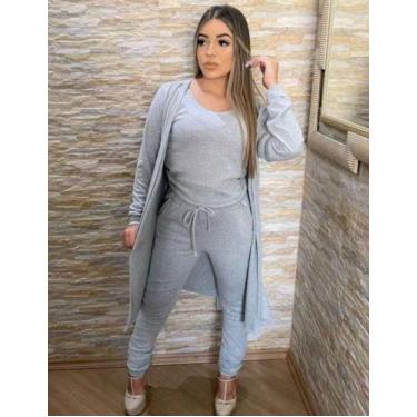 Imagem de Conjunto trio lanzinha calça regata e cardigan moda Feminina Inverno -