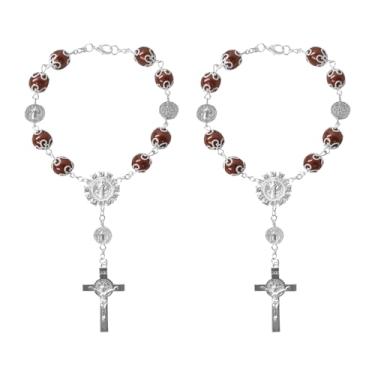 Imagem de Hbxdeco 2 peças rosário de carro para espelho retrovisor, pingente de rosário de espelho retrovisor automático de bênção cruzada personalizado, rosário universal para espelho retrovisor de carro,