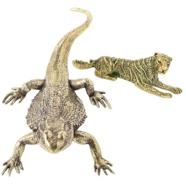 Imagem de SnowOwl 2 peças Escultura de Lagarto e Tigre de Ouro Vintage Estatuetas de Animal Estátua Feng Shui Ornamento para Decoração de Mesa de Jardim e Escritório em Casa (Estatuetas-06)