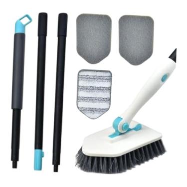 Imagem de Bothyi Escova de limpeza de chuveiro, pincel de limpeza da alça extensível com puxão de ladrilho de punhal comprido ângulo ajustável para a parede da porta, Branco