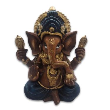 Imagem de Estátua Ganesha Preto e Dourado Sucesso e Prosperidade 19 cm