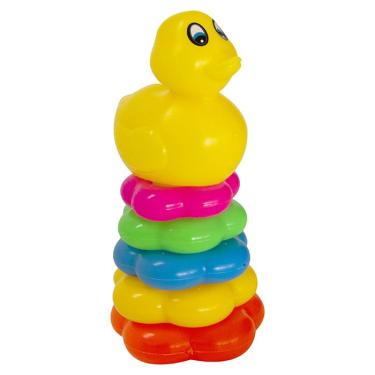 Imagem de Brinquedo Educativo Pirâmide Blocos de Montar Argolas de Empilhar Patinho 7 Peças