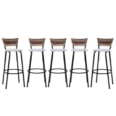Imagem de Banquetas Altas Junco Cappuccino Estrutura Preta 70cm Para Balcão Cozinha, Bar, Bistrô, Americano Kit 05 Unidades - Itagold (Branco)