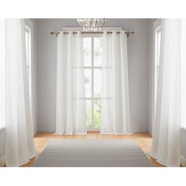 Imagem de Cortinas transparentes 4 painéis 96,5 cm x 213,4 cm (386,1 cm) Cortinas texturizadas de linho para sala de estar, quarto, cortinas de fazenda, decoração boho, tratamentos de janela com filtragem de