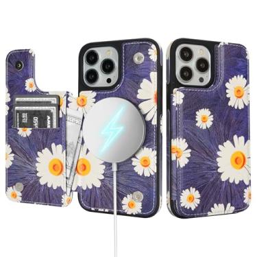 Imagem de SkyEagle Capa carteira para iPhone 13 Pro Max com suporte para cartão compatível com suporte Magsafe com bloqueio de RFID, compartimentos para cartão de crédito, couro sintético feminino, para Apple