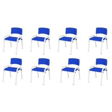 Imagem de Kit 8 Cadeira Iso Infantil Creche, Escola Base Branco Azul - LAURALAN 