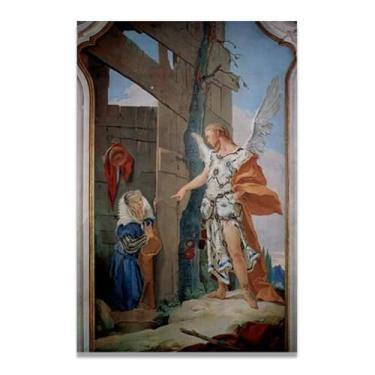 Imagem de A aparência do anjo antes de Sarah Giovanni Battista Tiepolo Impressão em tela – Obra-prima rococó barroca, pintura escolar de Veneza, pintura a óleo decorativa para galeria doméstica 30 x 45 cm